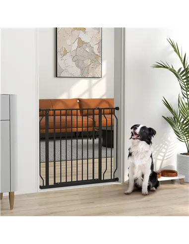 PawHut Wide Dog Safety Gate, with Door Pressure, for Doorways, Hallways, Staircases - Black