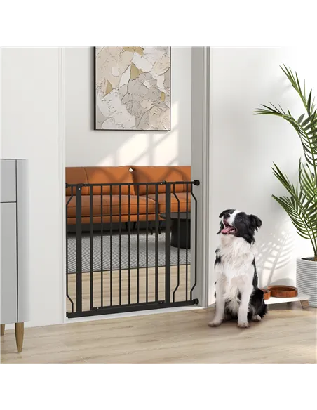 PawHut Wide Dog Safety Gate, with Door Pressure, for Doorways, Hallways, Staircases - Black