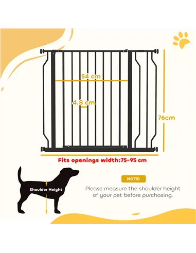 PawHut Wide Dog Safety Gate, with Door Pressure, for Doorways, Hallways, Staircases - Black