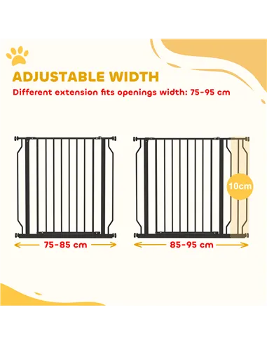 PawHut Wide Dog Safety Gate, with Door Pressure, for Doorways, Hallways, Staircases - Black