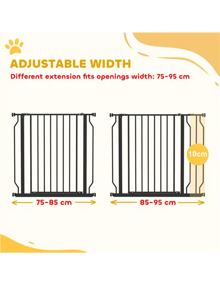 PawHut Wide Dog Safety Gate, with Door Pressure, for Doorways, Hallways, Staircases - Black
