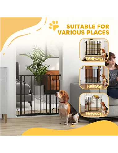 PawHut Wide Dog Safety Gate, with Door Pressure, for Doorways, Hallways, Staircases - Black