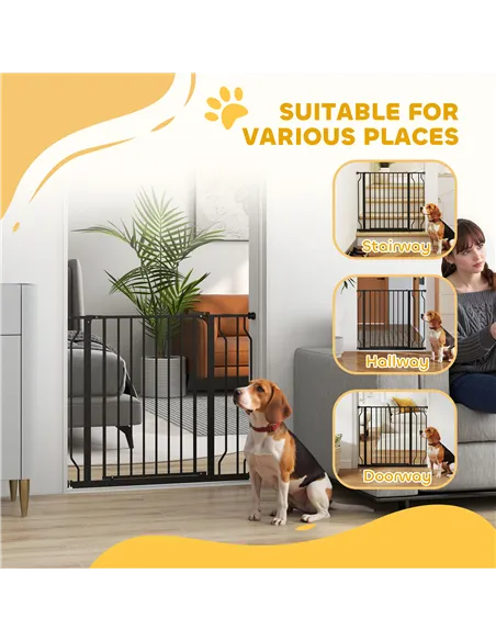 PawHut Wide Dog Safety Gate, with Door Pressure, for Doorways, Hallways, Staircases - Black
