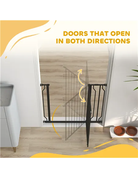 PawHut Wide Dog Safety Gate, with Door Pressure, for Doorways, Hallways, Staircases - Black