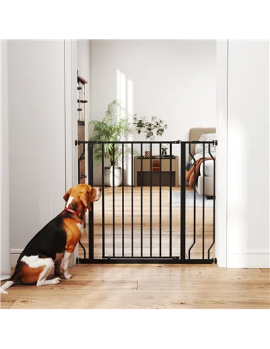 PawHut Wide Dog Safety Gate, with Door Pressure, for Doorways, Hallways, Staircases - Black