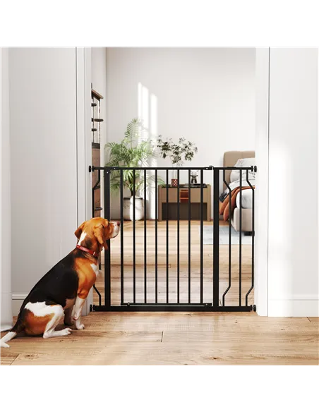 PawHut Wide Dog Safety Gate, with Door Pressure, for Doorways, Hallways, Staircases - Black