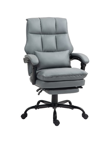 HOMCOM Faux Leather Reclining Office Chair, with Footrest - Grey