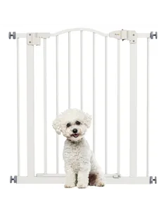 PawHut Metal 74-80cm Adjustable Pet Gate Safety Barrier w/ Auto-Close Door White