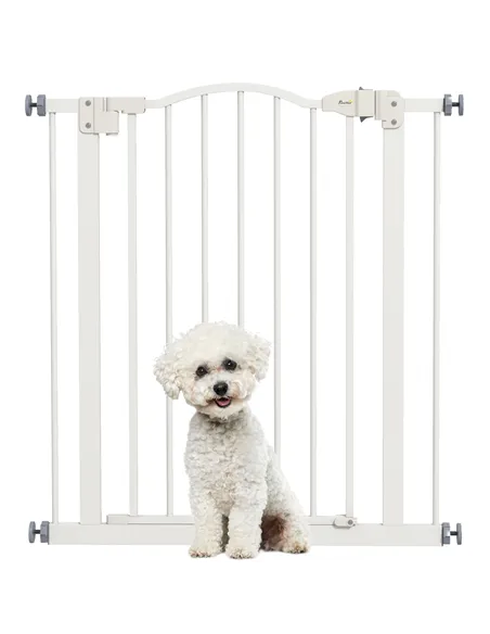 PawHut Metal 74-80cm Adjustable Pet Gate Safety Barrier w/ Auto-Close Door White