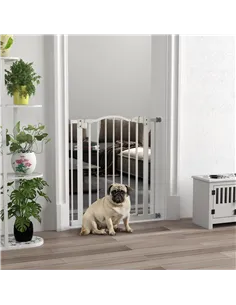 PawHut Metal 74-80cm Adjustable Pet Gate Safety Barrier w/ Auto-Close Door White 2