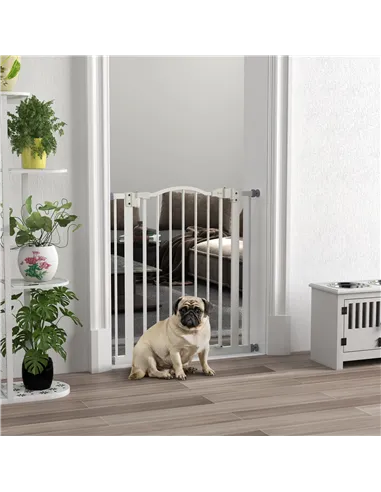 PawHut Metal 74-80cm Adjustable Pet Gate Safety Barrier w/ Auto-Close Door White
