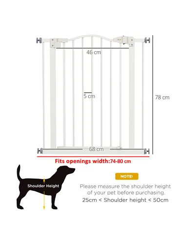 PawHut Metal 74-80cm Adjustable Pet Gate Safety Barrier w/ Auto-Close Door White