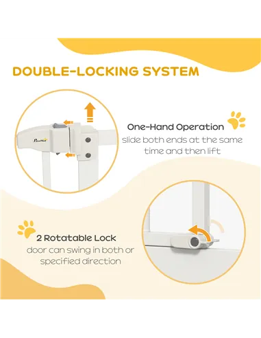 PawHut Metal 74-80cm Adjustable Pet Gate Safety Barrier w/ Auto-Close Door White