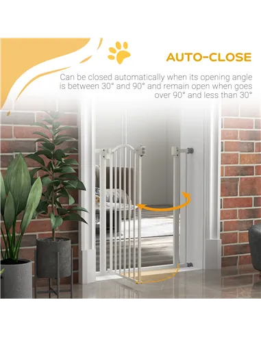 PawHut Metal 74-80cm Adjustable Pet Gate Safety Barrier w/ Auto-Close Door White