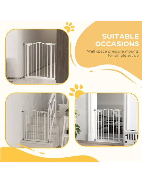 PawHut Metal 74-80cm Adjustable Pet Gate Safety Barrier w/ Auto-Close Door White