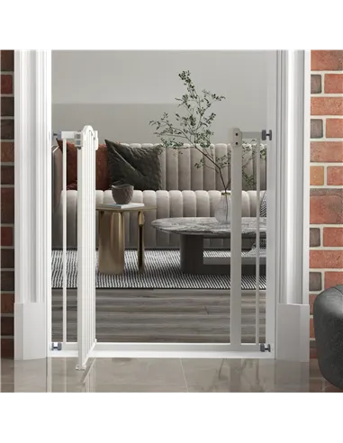 PawHut Metal 74-80cm Adjustable Pet Gate Safety Barrier w/ Auto-Close Door White