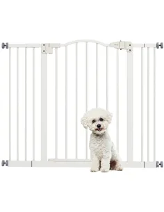 PawHut Metal 74-100cm Adjustable Pet Gate Safety Barrier w/ Auto-Close Door White