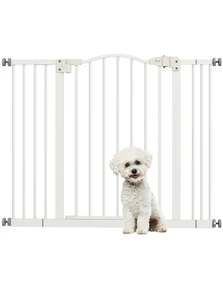 PawHut Metal 74-100cm Adjustable Pet Gate Safety Barrier w/ Auto-Close Door White