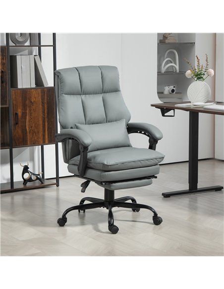 HOMCOM Faux Leather Reclining Office Chair, with Footrest - Grey