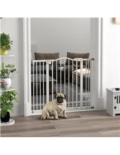 PawHut Metal 74-100cm Adjustable Pet Gate Safety Barrier w/ Auto-Close Door White 2