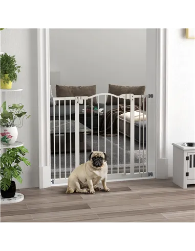 PawHut Metal 74-100cm Adjustable Pet Gate Safety Barrier w/ Auto-Close Door White