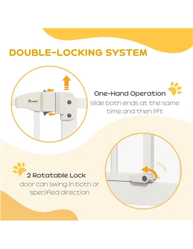 PawHut Metal 74-100cm Adjustable Pet Gate Safety Barrier w/ Auto-Close Door White