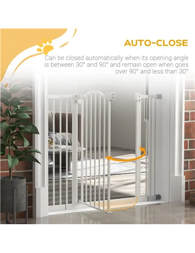 PawHut Metal 74-100cm Adjustable Pet Gate Safety Barrier w/ Auto-Close Door White