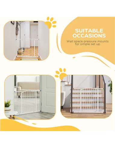 PawHut Metal 74-100cm Adjustable Pet Gate Safety Barrier w/ Auto-Close Door White