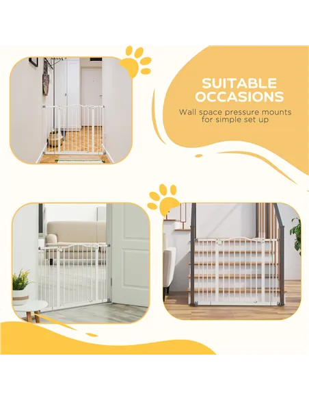 PawHut Metal 74-100cm Adjustable Pet Gate Safety Barrier w/ Auto-Close Door White