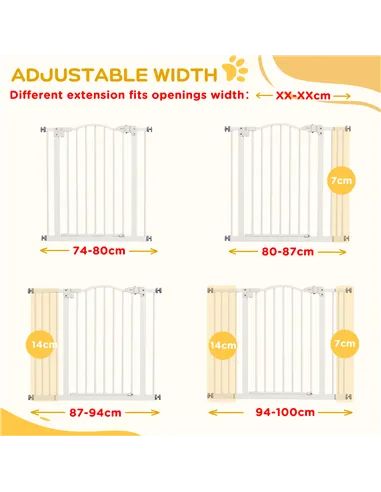 PawHut Metal 74-100cm Adjustable Pet Gate Safety Barrier w/ Auto-Close Door White