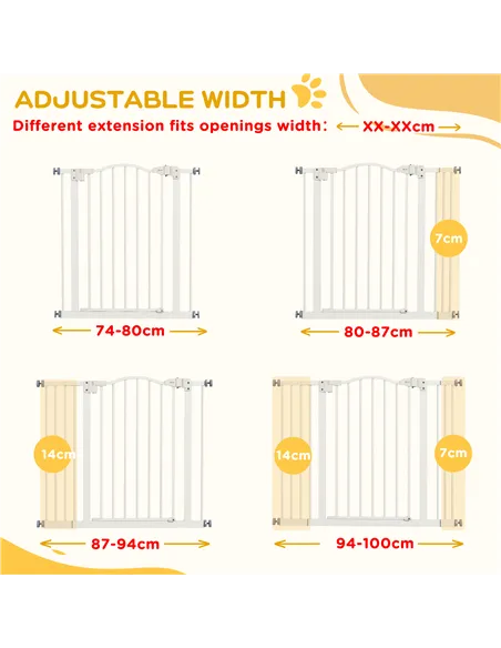 PawHut Metal 74-100cm Adjustable Pet Gate Safety Barrier w/ Auto-Close Door White