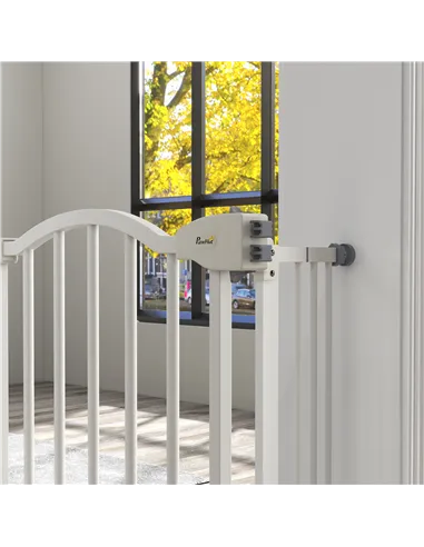 PawHut Metal 74-100cm Adjustable Pet Gate Safety Barrier w/ Auto-Close Door White