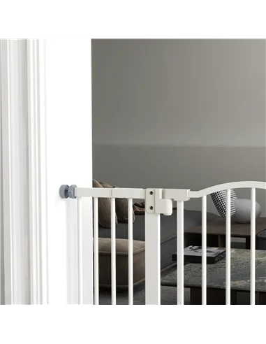 PawHut Metal 74-100cm Adjustable Pet Gate Safety Barrier w/ Auto-Close Door White