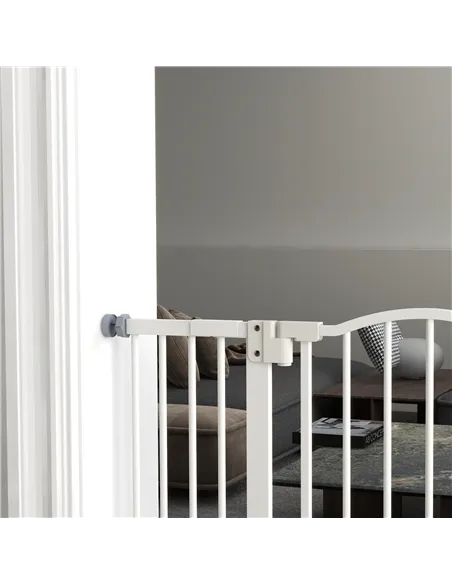 PawHut Metal 74-100cm Adjustable Pet Gate Safety Barrier w/ Auto-Close Door White