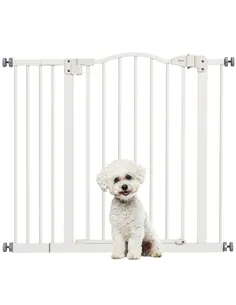 PawHut Metal 74-94cm Adjustable Pet Gate Safety Barrier w/ Auto-Close Door White