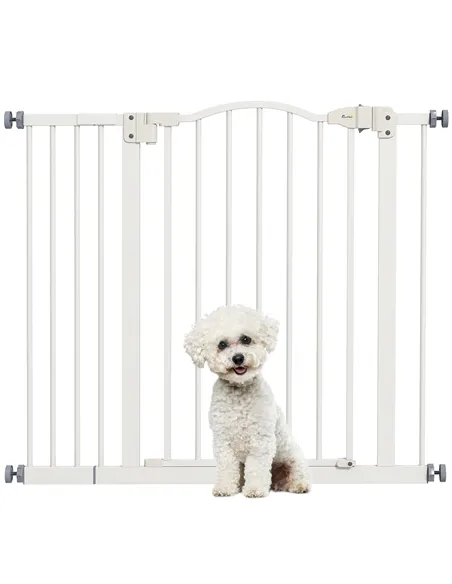 PawHut Metal 74-94cm Adjustable Pet Gate Safety Barrier w/ Auto-Close Door White