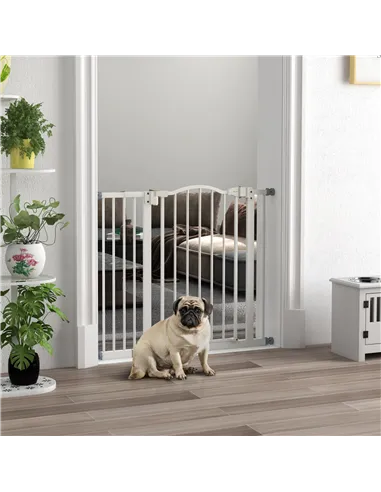 PawHut Metal 74-94cm Adjustable Pet Gate Safety Barrier w/ Auto-Close Door White