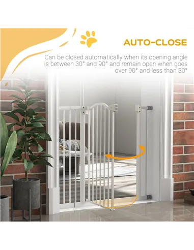 PawHut Metal 74-94cm Adjustable Pet Gate Safety Barrier w/ Auto-Close Door White