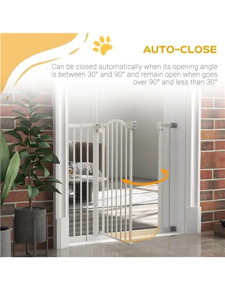 PawHut Metal 74-94cm Adjustable Pet Gate Safety Barrier w/ Auto-Close Door White