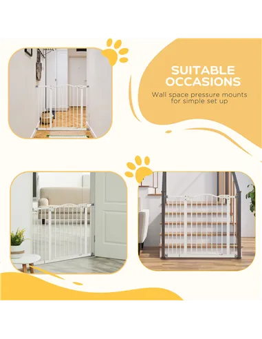 PawHut Metal 74-94cm Adjustable Pet Gate Safety Barrier w/ Auto-Close Door White