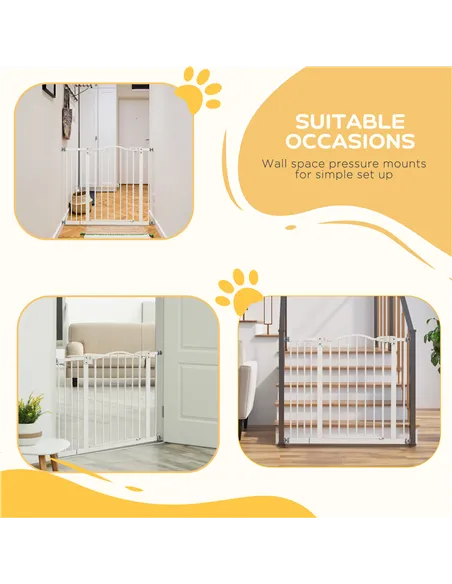 PawHut Metal 74-94cm Adjustable Pet Gate Safety Barrier w/ Auto-Close Door White