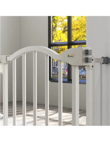 PawHut Metal 74-94cm Adjustable Pet Gate Safety Barrier w/ Auto-Close Door White