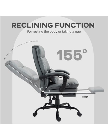 HOMCOM Faux Leather Reclining Office Chair, with Footrest - Grey