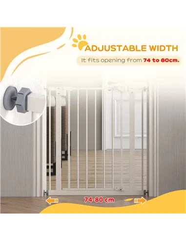 PawHut Adjustable Safety Gate w/ One Extensions, Four Adjustable Screws, White