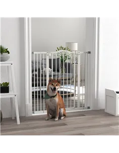 PawHut Pressure Fit Dog Stair Gate No Drilling Safety Gate Auto Close for Doorways, Hallways, 74-100cm Adjustable, 94cm Tall, Wh 2