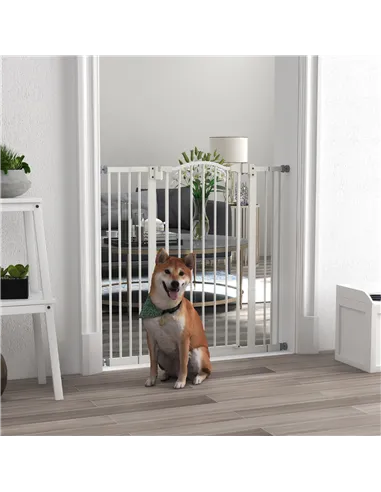 PawHut Pressure Fit Dog Stair Gate No Drilling Safety Gate Auto Close for Doorways, Hallways, 74-100cm Adjustable, 94cm Tall, Wh