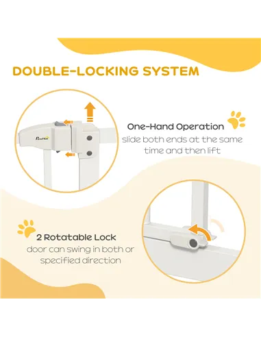 PawHut Pressure Fit Dog Stair Gate No Drilling Safety Gate Auto Close for Doorways, Hallways, 74-100cm Adjustable, 94cm Tall, Wh