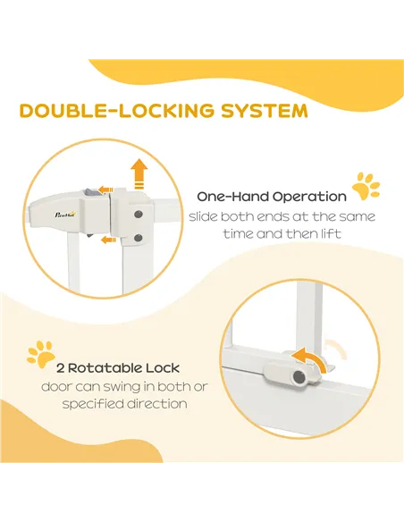 PawHut Pressure Fit Dog Stair Gate No Drilling Safety Gate Auto Close for Doorways, Hallways, 74-100cm Adjustable, 94cm Tall, Wh