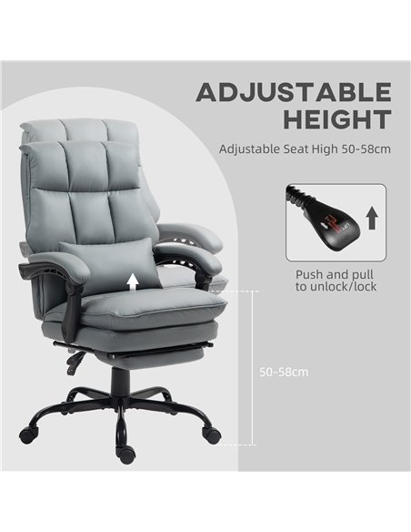 HOMCOM Faux Leather Reclining Office Chair, with Footrest - Grey