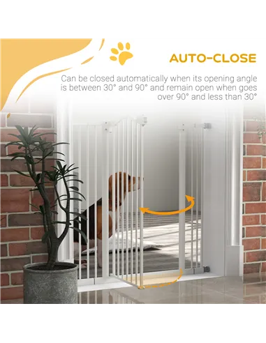 PawHut Pressure Fit Dog Stair Gate No Drilling Safety Gate Auto Close for Doorways, Hallways, 74-100cm Adjustable, 94cm Tall, Wh